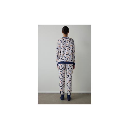 Açık Pembe Pijama Time Bisiklet Yaka Pamuklu Uzun Kollu Pijama Takımı