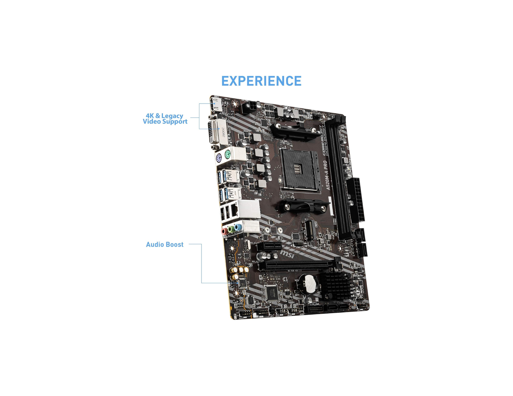 MSI A520M-A PRO AM4 DDR4 Bellek 4600(OC) DVI HDMI M.2 USB3.2 mATX Anakart