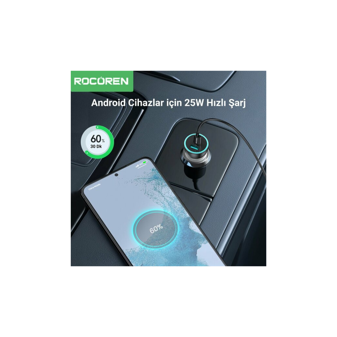 Rocoren 105W 6 Portlu Uzatma Kablolu 3*USB-A 3*Type-C Araç içi Hızlı Şarj Cihazı