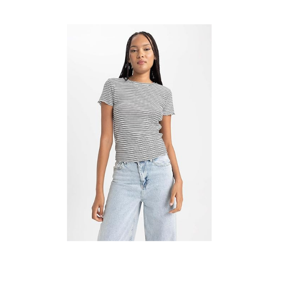 DeFacto Kadın Slim Fit Bisiklet Yaka Kısa Kollu Tişört