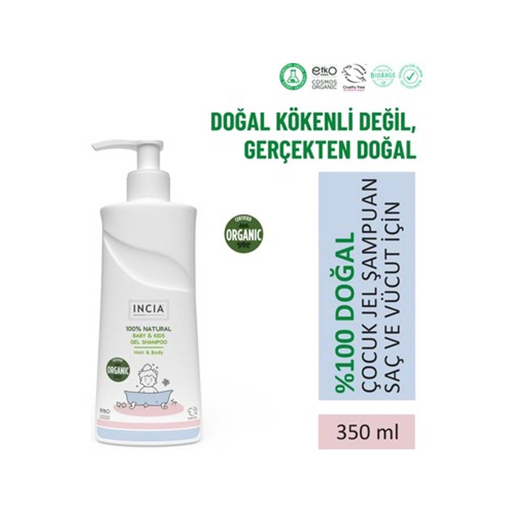 INCIA %100 Doğal Organik Sertifikalı Bebek Ve Çocuk Jel Şampuanı Saç Vücut Lavanta Konak Önleyici 350 ml