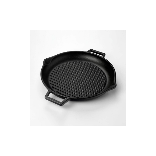Lava Döküm Yuvarlak Izgara Tava Metal Kulplu 30cm Siyah