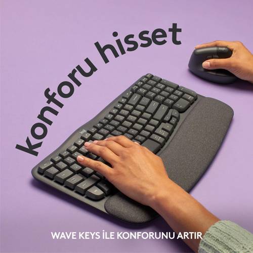 Logitech Wave Keys Dolgulu Avuç İçi Destekli Ergonomik Türkçe Q Kablosuz Klavye