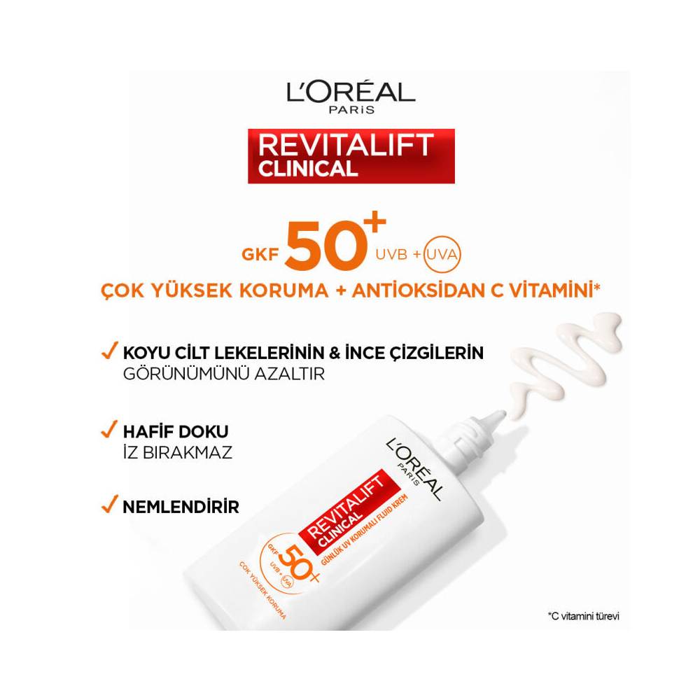 L'Oreal Paris Revitalift Clinical SPF 50+ Günlük Yüksek UV Korumalı Yüz Güneş Kremi 50ml