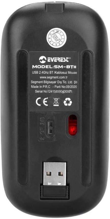 Everest SM-BT11 Usb Siyah 2in1 Bluetooth ve 2.4GHz Şarj Edilebilir Kablosuz Mouse