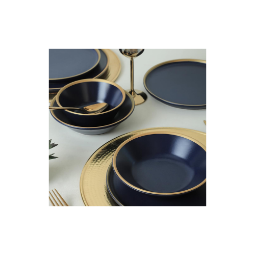 Keramika Mat Lacivert Gold Fileli Yemek Takımı 24 Parça 6 Kişilik