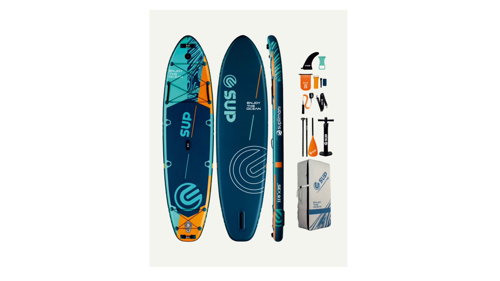 SUPLİMANI Supboard Paddle Board Şişme Sörf Tahtası Tam Set Sup Board Aruba Blue 350x89x15