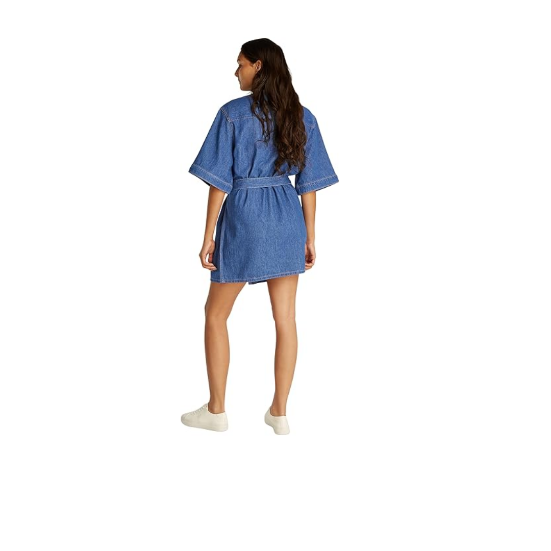 Calvin Klein LINEN BOXY BELTED SHIRT DRESS Elbise Kadın