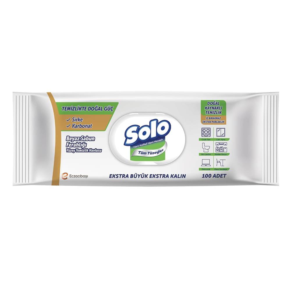 SOLO Yüzey Temizleme Mendili Doğal Güç Beyaz Sabun 100 Yaprak