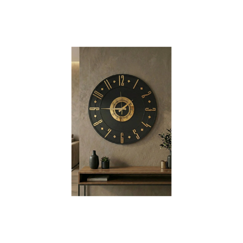AA Shop Siyah Renk Gold Sayılı Hediyelik Ahşap Dekoratif Farklı Desenli Ev Hediyelik Duvar Saati