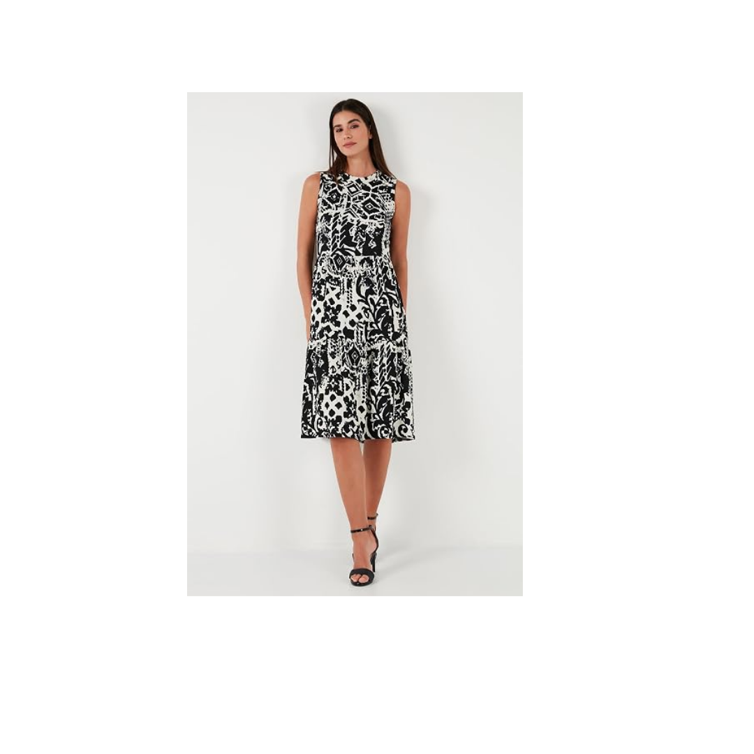 Lela Desenli Regular Fit Kolsuz Elbise Bayan ELBİSE 5865731