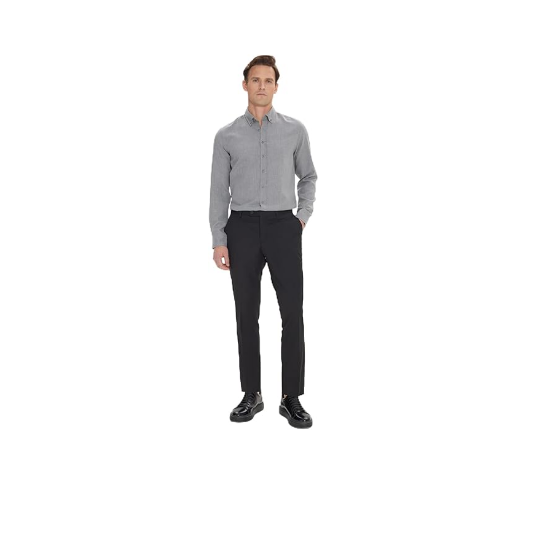 AC&Co/Altınyıldız Classics Erkek Siyah Slim Fit Dar Kesim Esnek Klasik Pantolon, Siyah, 54
