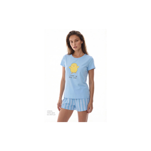 Açık Mavi Happy Day Pamuklu Şortlu Pijama Takımı