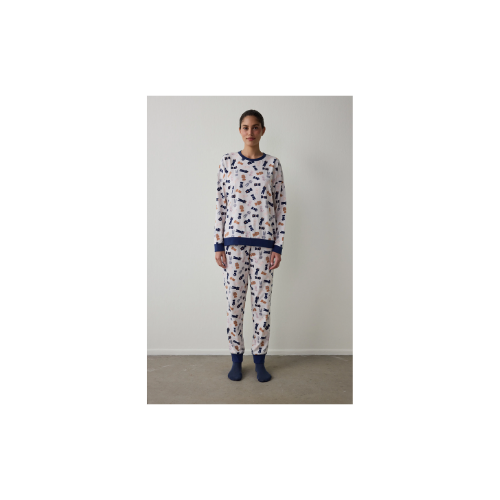 Açık Pembe Pijama Time Bisiklet Yaka Pamuklu Uzun Kollu Pijama Takımı