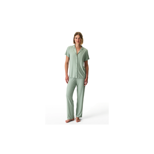 Açık Yeşil Alia Green Rib Düğmeli Gömlek Pantolon Pijama Takımı thumbnail