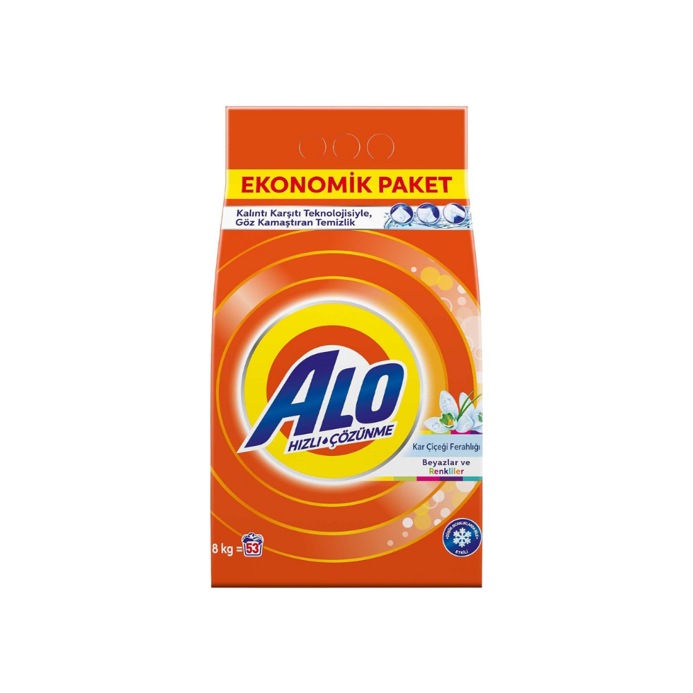 Alo 8 kg Kar Çiçeği Ferahlğı Beyazlar ve Renkliler Hızlı Çözülme Toz Deterjan thumbnail