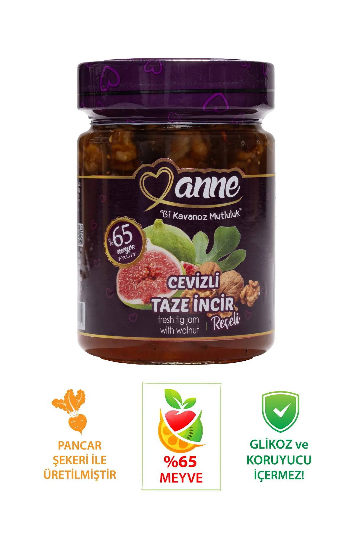 Anne Cevizli Taze Incir Reçeli 400g (PANCAR ŞEKERİ ILE ÜRETİLMİŞTİR - GLİKOZ, KORUYUCU IÇERMEZ) thumbnail