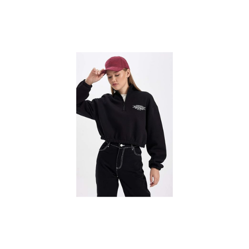 DeFacto Coool Crop Yarım Fermuarlı Kalın Sweatshirt