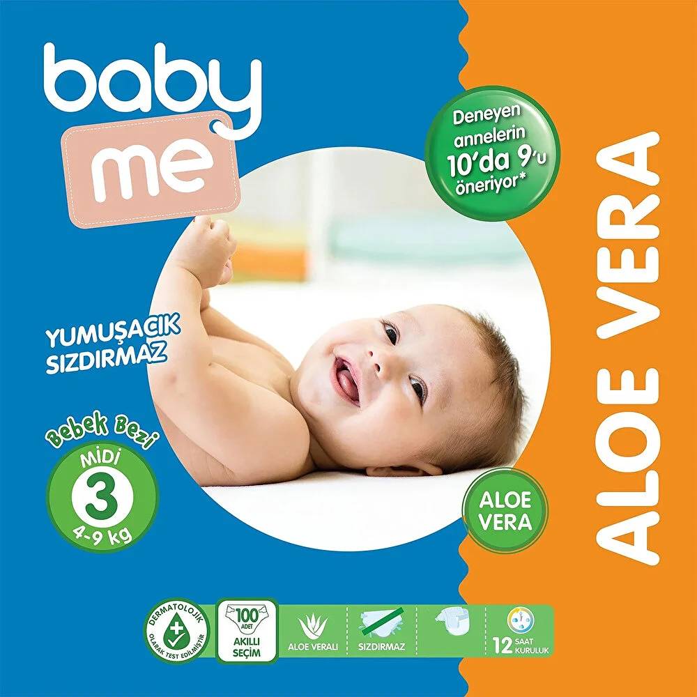 Baby Me Aloe Vera Midi 3 Numara Bebek Bezi 4-9 kg 100 adet thumbnail