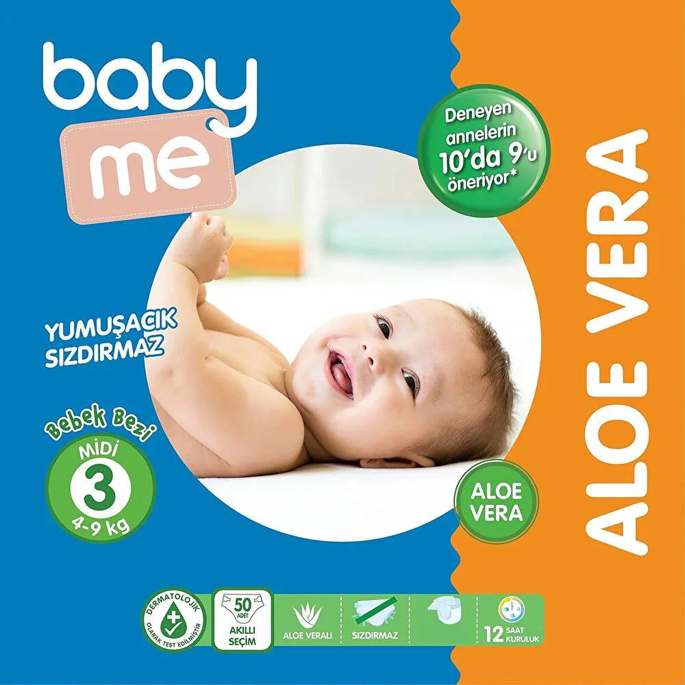 Baby Me Aloe Vera Midi 3 Numara Bebek Bezi 4-9 kg 50 adet thumbnail