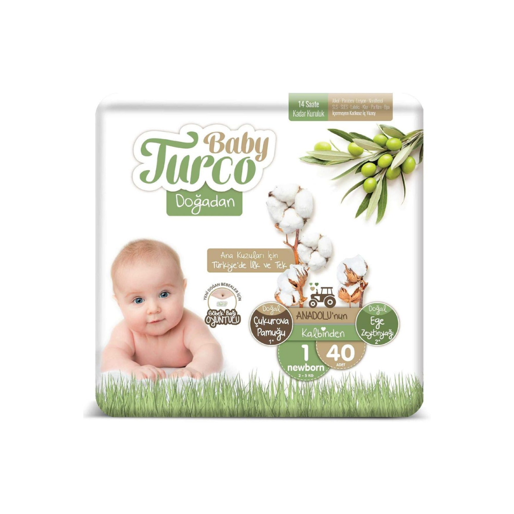Baby Turco Doğadan 1 Beden Newborn Bebek Bezi (1 x 40 Adet)