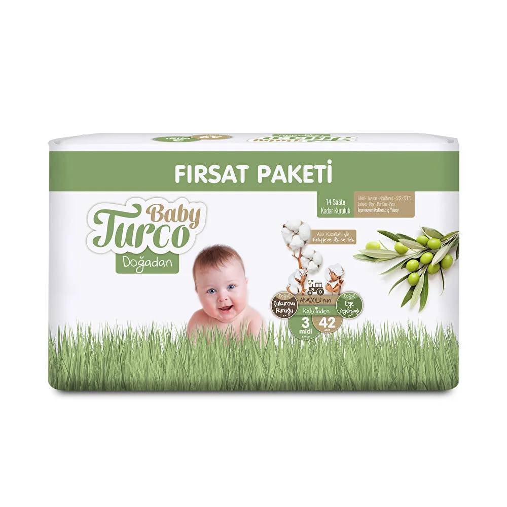Baby Turco Doğadan Fırsat Paket 3 Beden Bebek Bezi 42 Adet