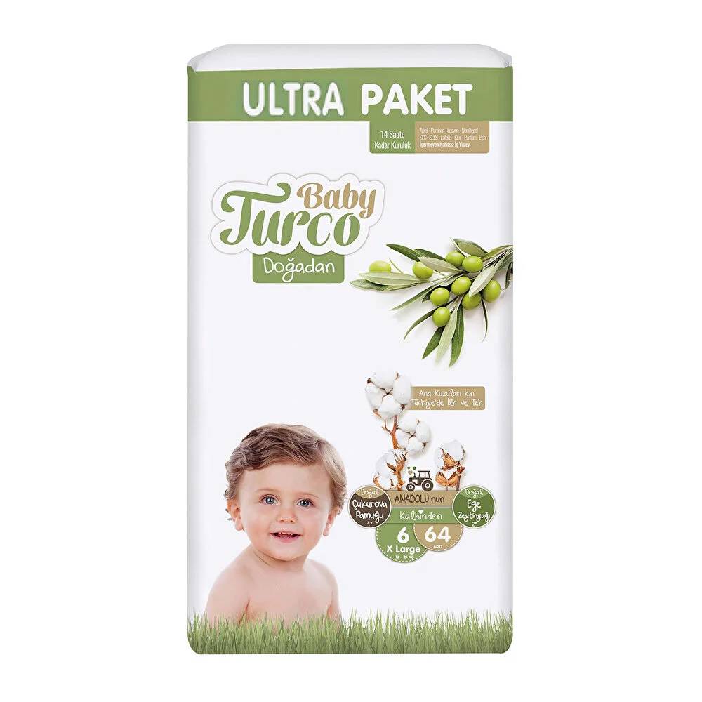 Baby Turco Doğadan Ultra Fırsat XL 6 Beden Bebek Bezi 64 Adet