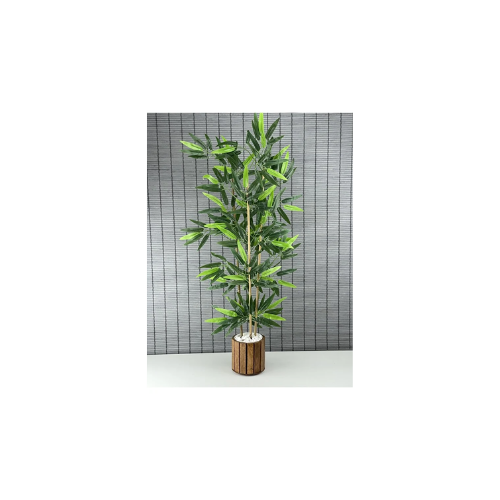 Bahçem Ahşap Saksılı Yapay Yoğun Yapraklı Dekoratif Bambu Ağacı 3 Gövde 110cm %100 Orjinal Bambu Gövde thumbnail