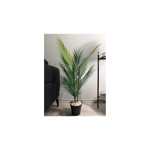 Bahçem Dekoratif Yapay Yapraklı Areka Palmiye Ağacı Plastik Saksılı 3 Gövde 90cm