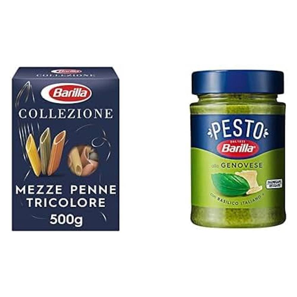 Barilla Mezze Penne Tricolore Makarna 500 Gr & Fesleğenli Pesto Makarna Sosu 190 Gr