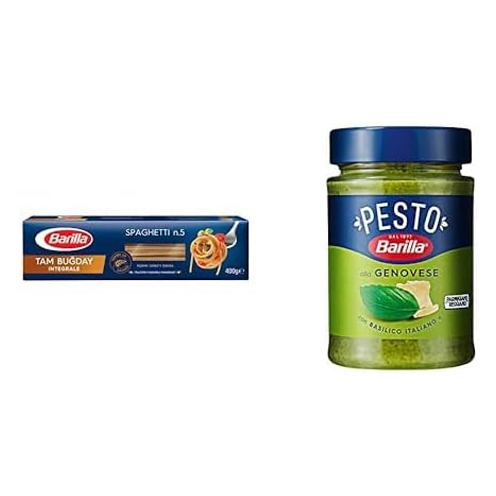 Barilla Tam Buğday Spagetti Makarna No.5 400 Gr & Barilla Fesleğenli Pesto Makarna Sosu 190 Gr