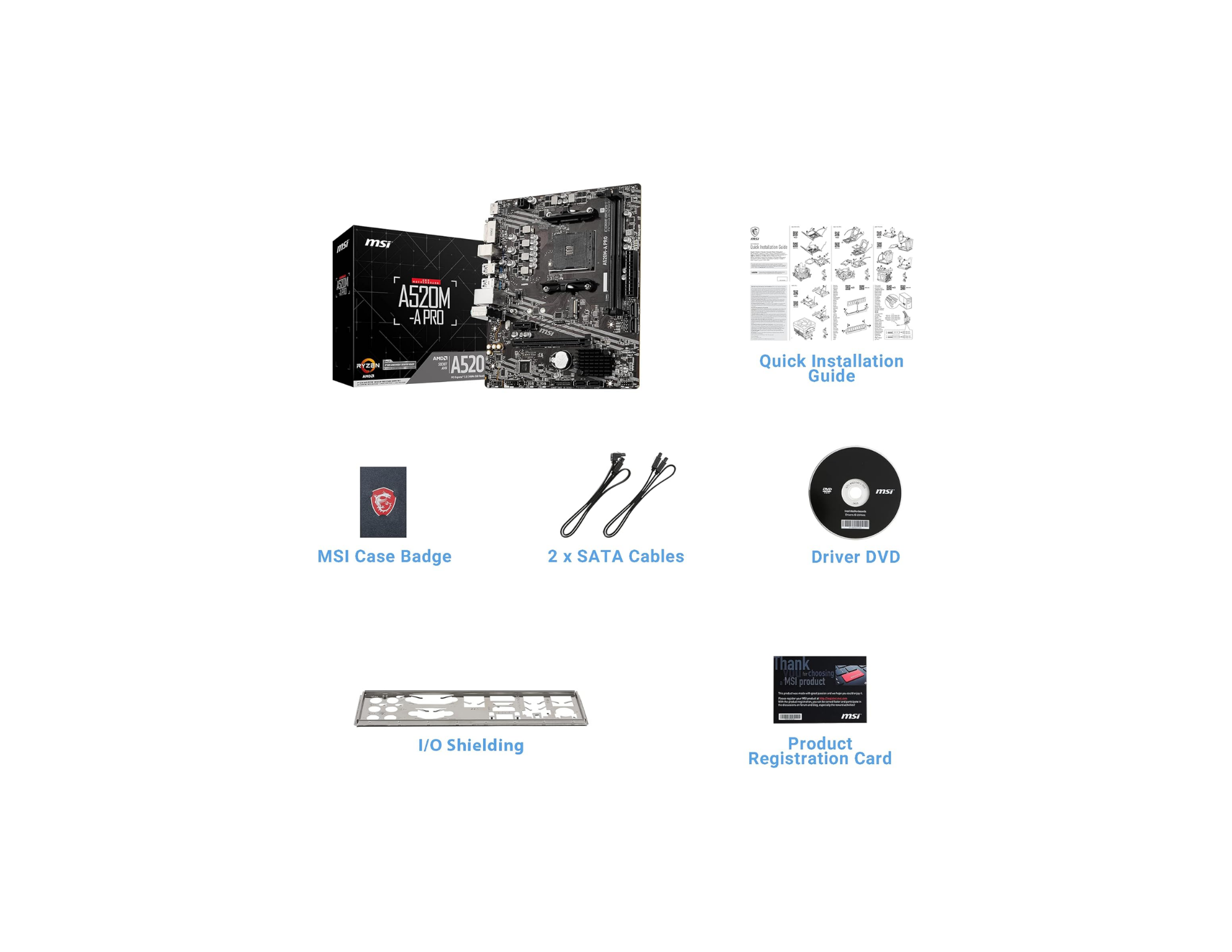 MSI A520M-A PRO AM4 DDR4 Bellek 4600(OC) DVI HDMI M.2 USB3.2 mATX Anakart