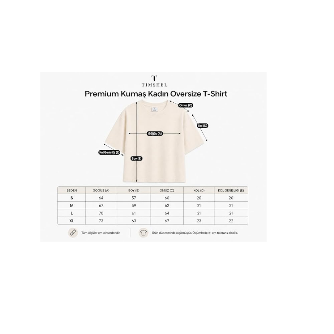 TIMSHEL Kadın Premium Kumaş Hafif Crop Oversize T-Shirt,%100 Pamuk, Sırt Dikiş Detaylı