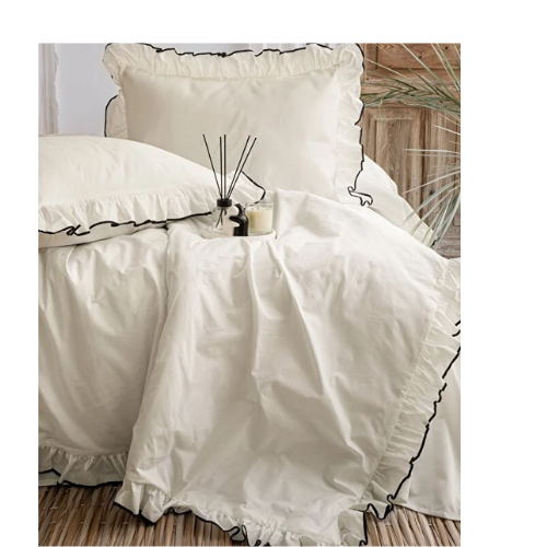 BESTİNA GOLD Çift Kişilik Nevresim Seti %100 Pamuklu Süs Overloklu Fırfırlı thumbnail