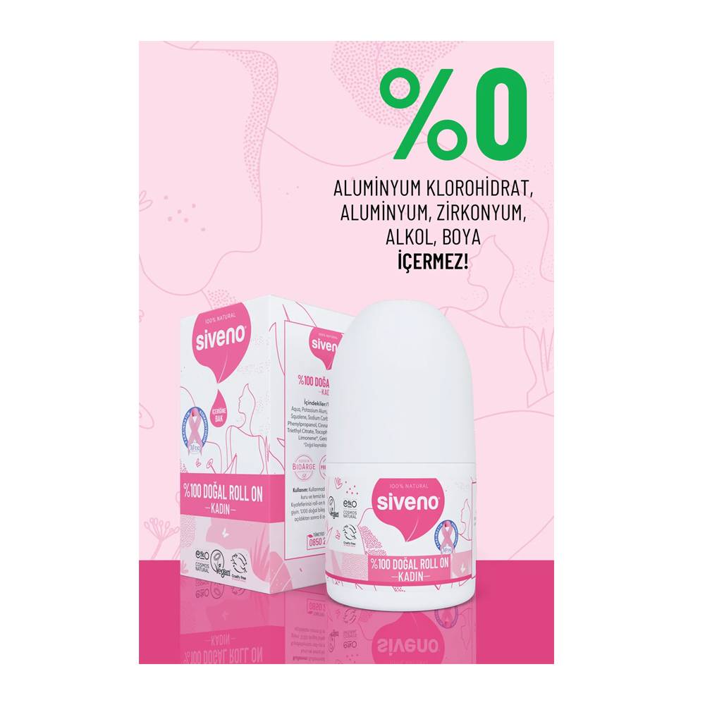 Siveno %100 Doğal Roll On Kadın Deodorant Ter Kokusu Önleyici Bitkisel Leke Bırakmayan Vegan 50 ml