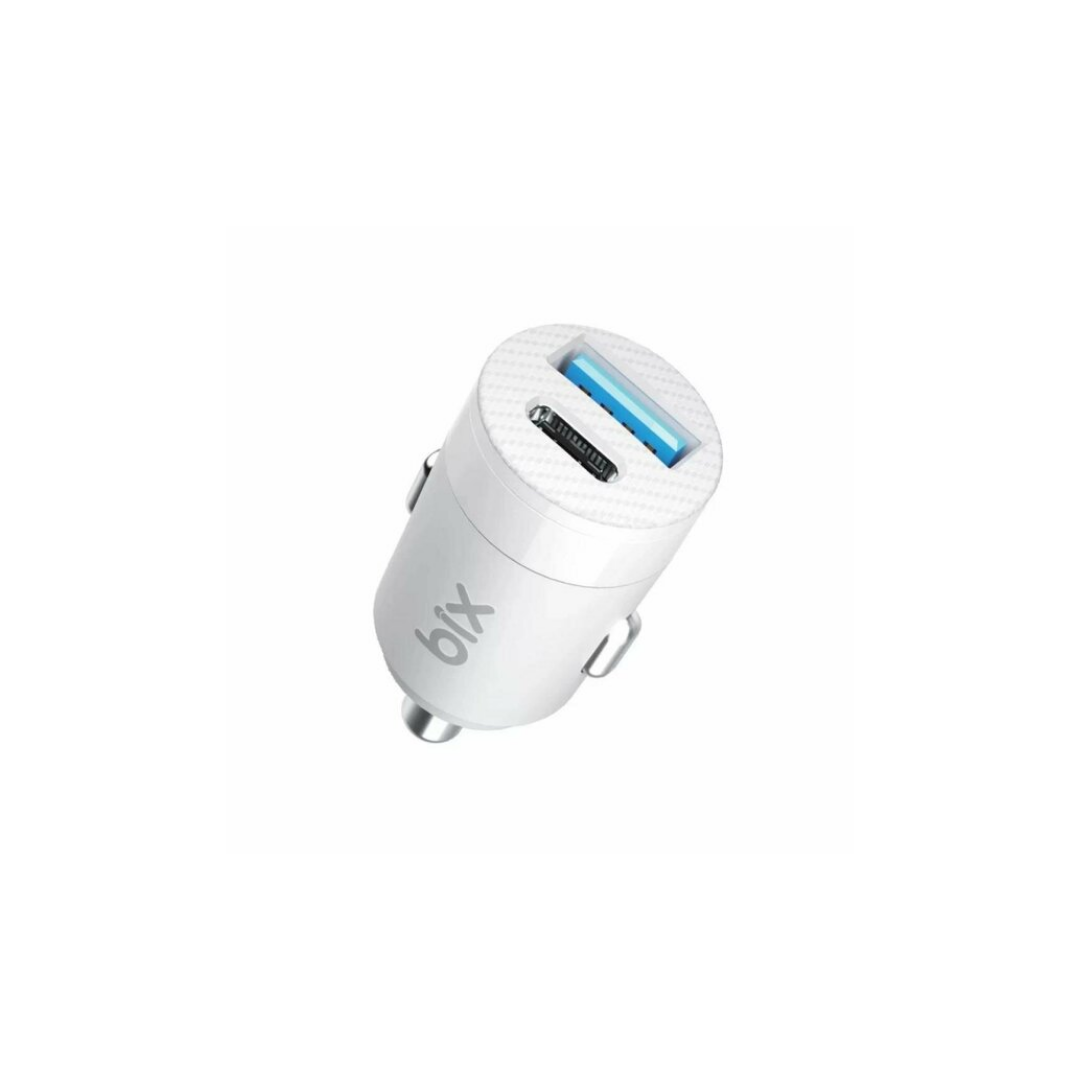 Bix 65W Type-C PD 3.0 ve USB-A Çift Portlu Araç içi Hızlı Şarj Cihazı Beyaz
