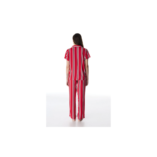 Kırmızı Fiona Düğmeli Gömlek Pantolon Pijama Takımı