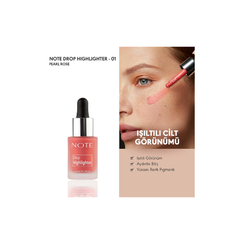 Note Drop Highlighter 01 Pearl Rose Işıltılı Likit Aydınlatıcı