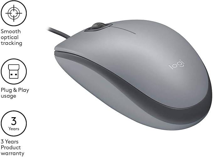 Logitech M110 USB Kablolu Sessiz Mouse Gri Renk