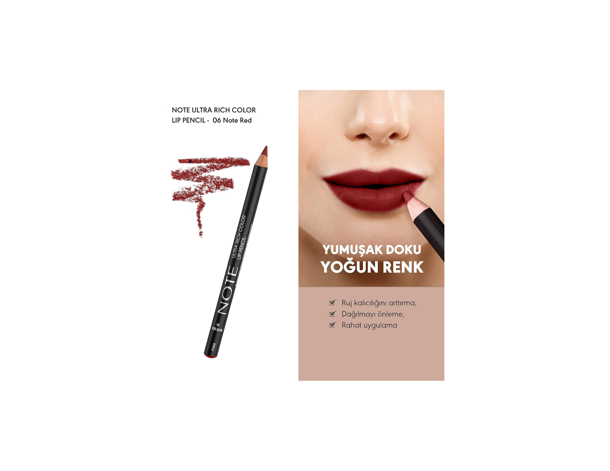 Note Ultra Rich Color Lip Pencil 06 Note Red Dudak Kalemi, Kırmızı
