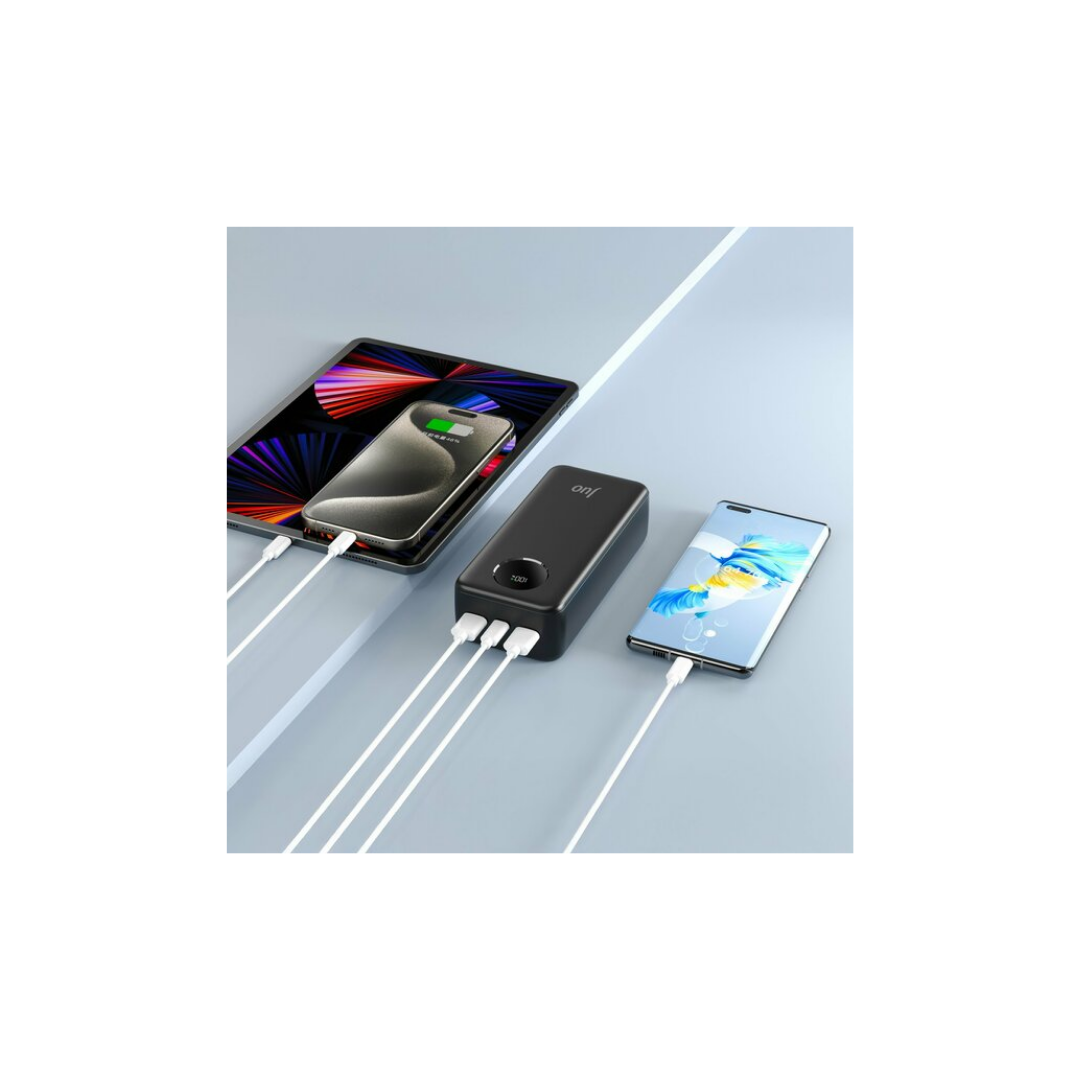 Juo 30000mAh 22.5W Dijital Led Ekranlı Taşınabilir Hızlı Şarj Cihazı Powerbank Siyah
