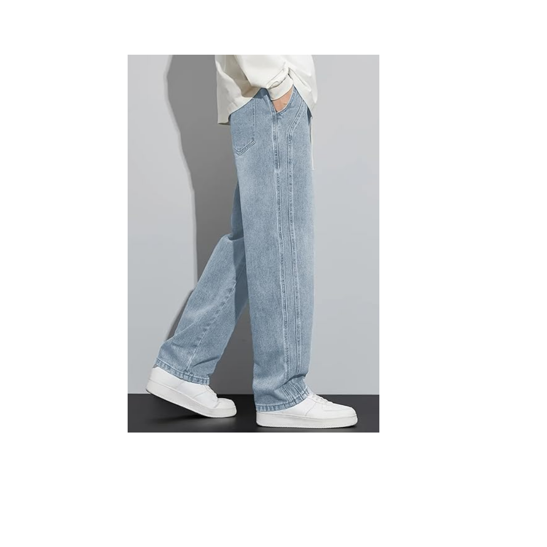 THE RULE Erkek Antrasit Baggy Beli Lastikli Likralı Düz Paça Bol Kesim Esnek Jean Denim Kot Pantolon