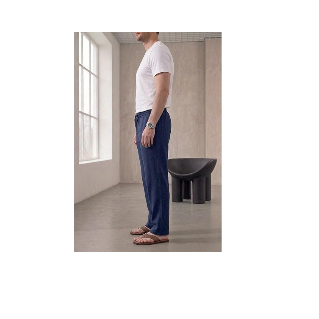 TheSeason Erkek Pamuklu Keten Görünümlü Beli Bağcıklı Relaxed Fit Yazlık Pantolon