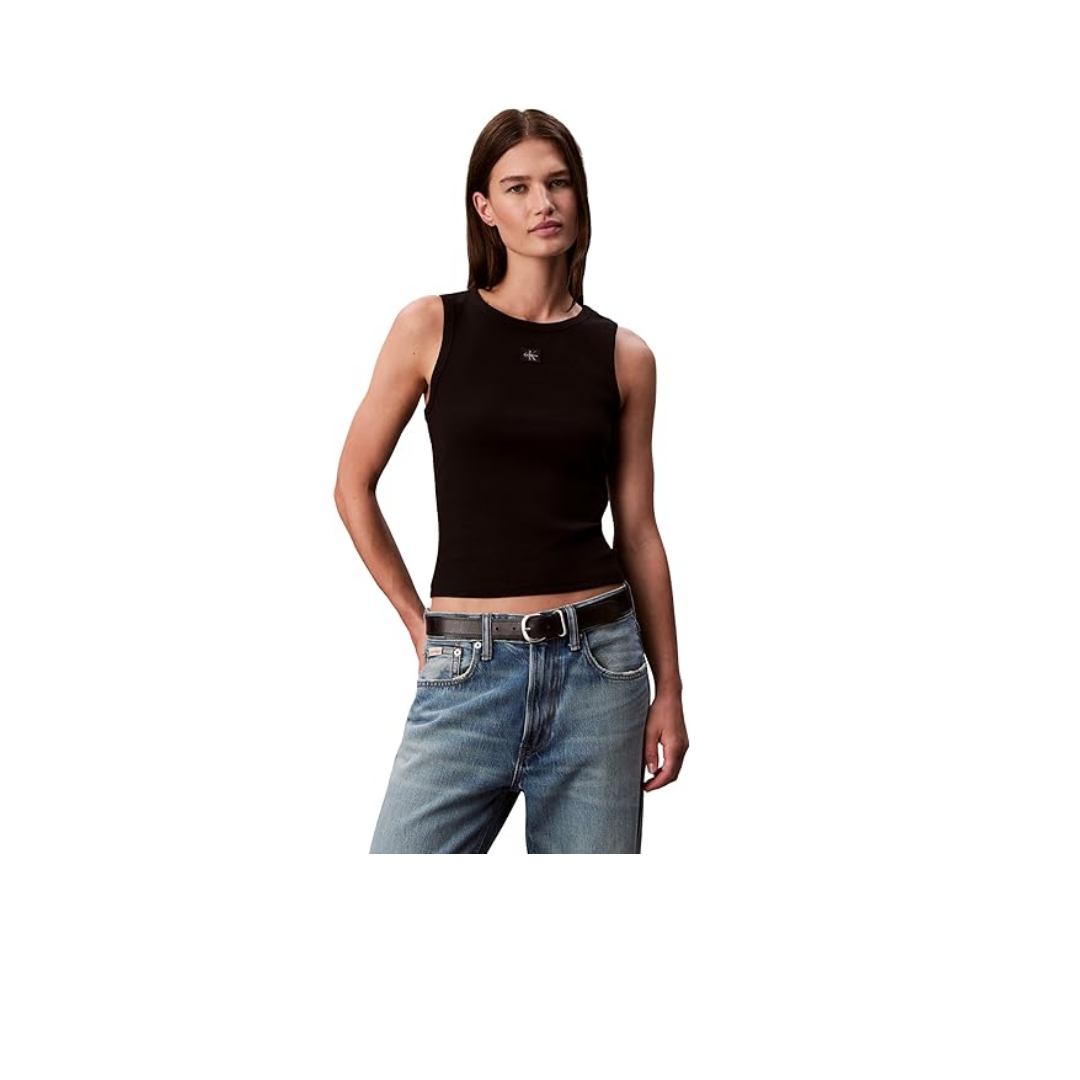 Calvin Klein A - WOVEN LABEL 2X2 COTTON RIB T Tişört Kadın