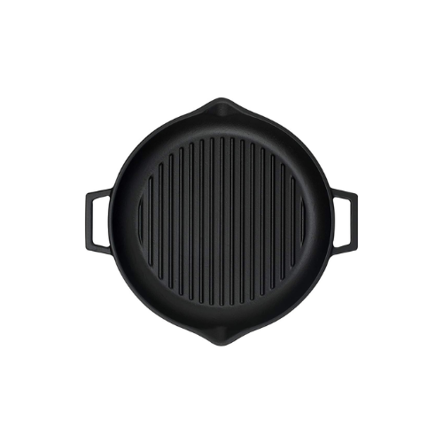 Lava Döküm Yuvarlak Izgara Tava Metal Kulplu 30cm Siyah