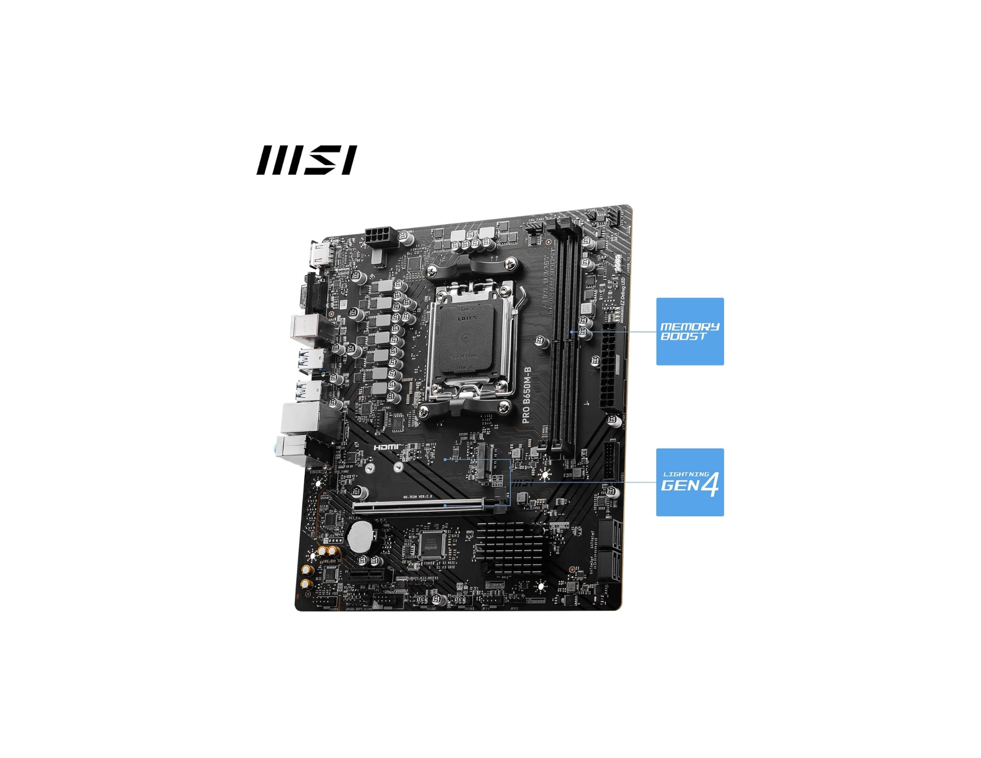 MSI MB PRO B650M-B AM5 DDR5 6800MHZ(OC) HDMI VGA M.2 USB3.2 2.5G LAN Matx