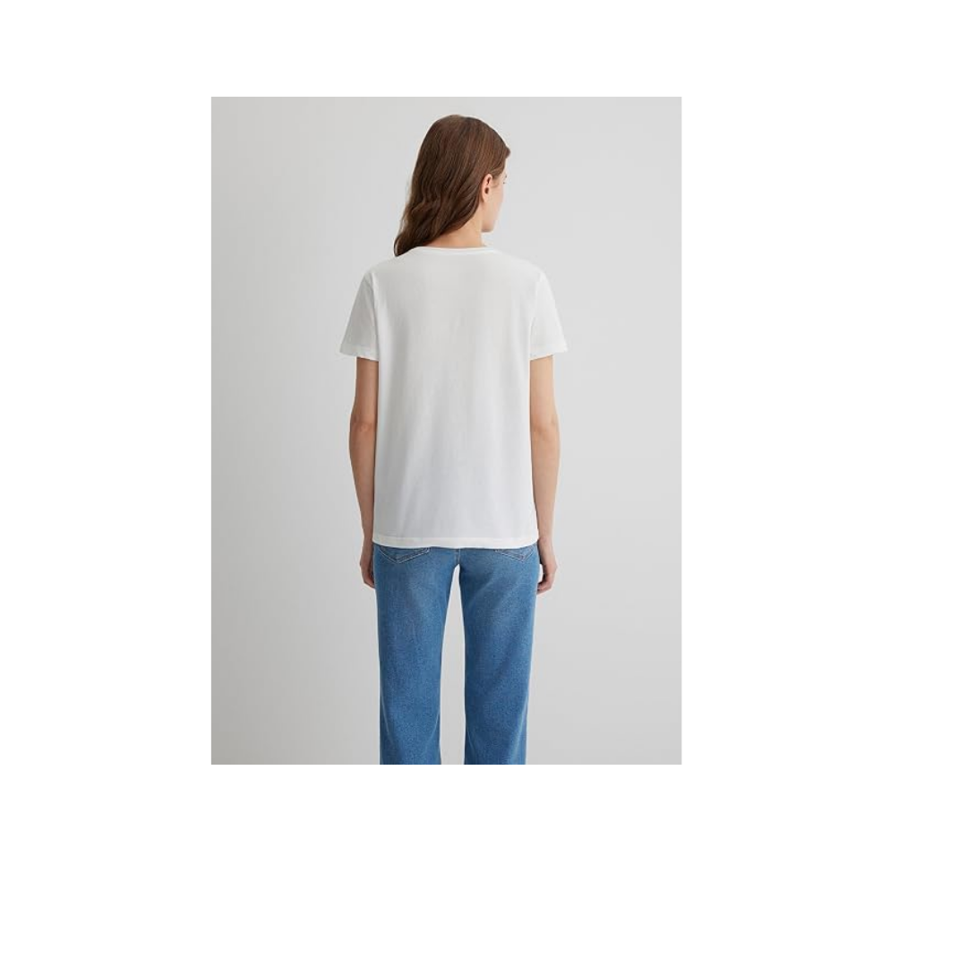 Kelebek Baskılı Beyaz Tişört Semi Slim Fit/Yarı Dar Kesim 1613455-70057