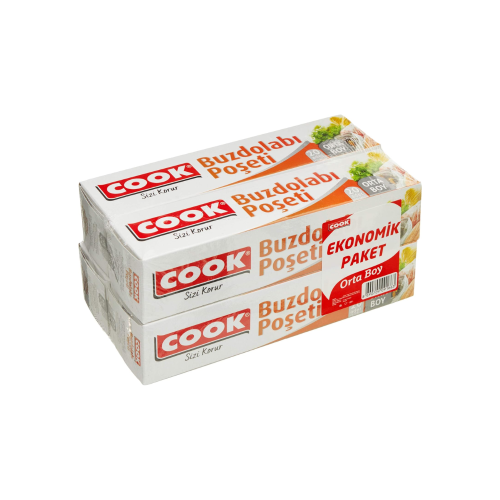 Cook Buzdolabı Poşeti 3+1 Ekonomik Paket, Orta Boy 24 x 38 cm (1 x 4 Adet)
