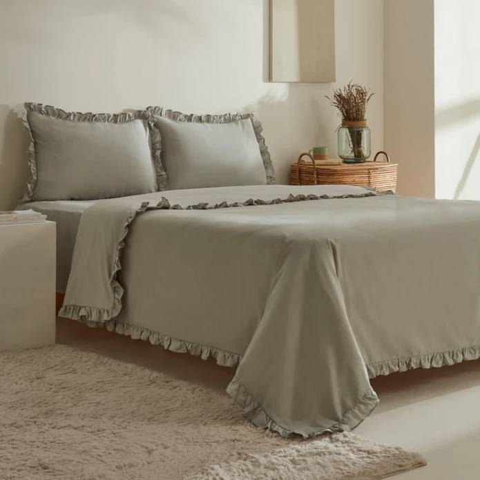 Karaca Home Pure Ruffle %100 Pamuk Çift Kişilik Nevresim Takımı Adaçayı