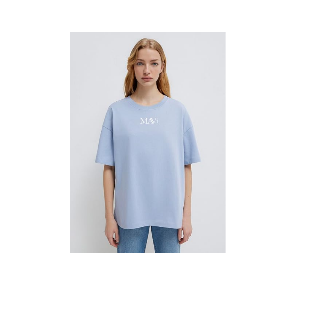 Mavi Logo Baskılı Mavi Tişört Oversize/Geniş Kesim 1611593-85385